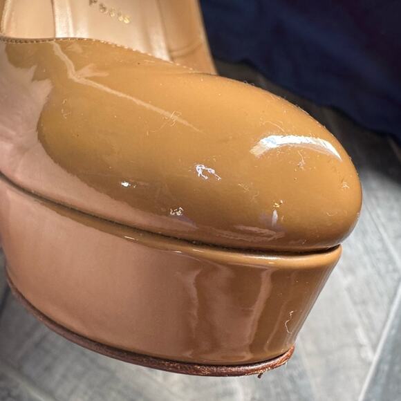 Christian Louboutin Almond Toed Bianca 140 Heels - Camel Patent Leather | 40.5 - Picture 6 of 16